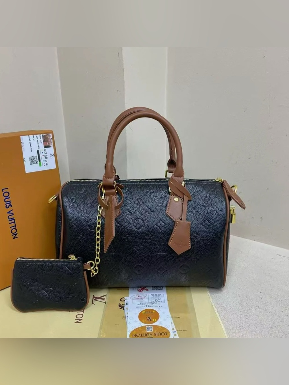 Black LV Motif Boston Speedy Bag